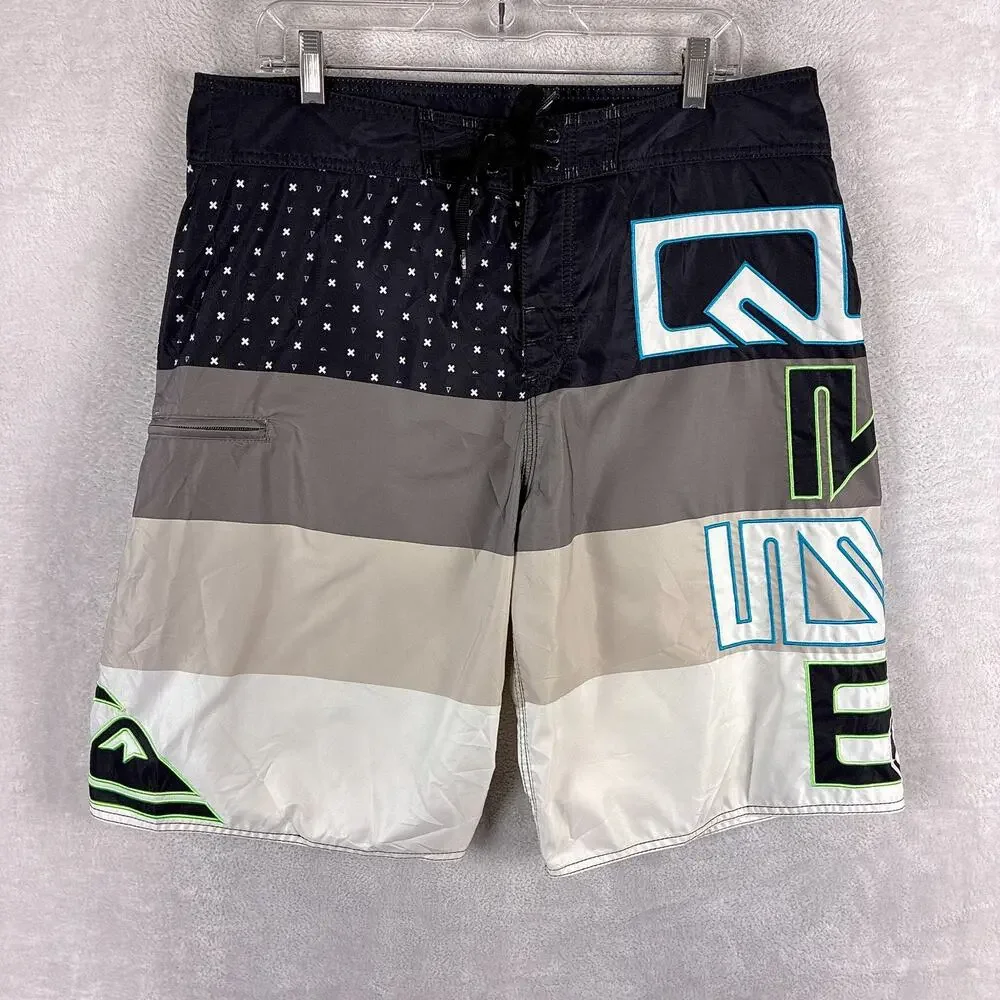 VTG Quiksilver Board Shorts Mens 36 Multicolor Spell Out Surf Skate Beach Y2K